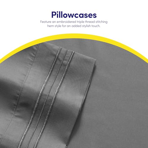 1500 Supreme Collection King Sheet Sets Gray - Luxury Hotel Bed Sheets and Pillowcase Set for Mattress - Extra Soft, Elastic Corner Straps, Deep Pocket, Gray Sweet Home Collection