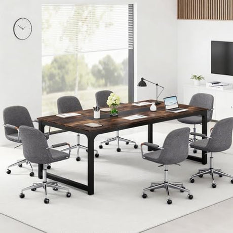 Tribesigns 6.6 ft Rectangular Conference Table, 78.7'' Meeting Table for 6-8 People, Industrial Seminar Training Table for Office Room Boardroom, Rustic Brown Tribesigns