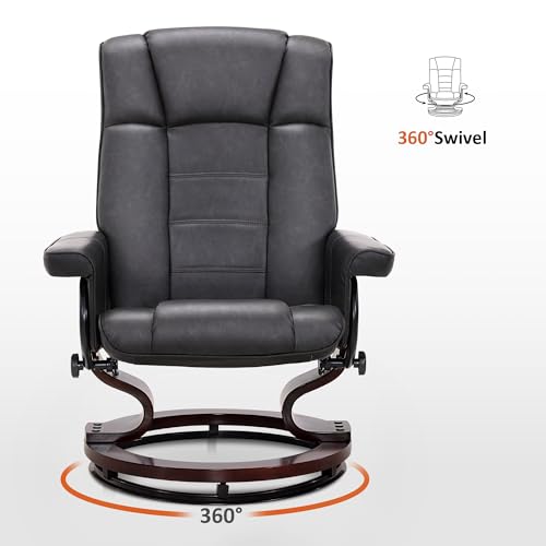 MCombo Manual Swivel Recliner with Ottoman, Chair Ottoman Set for RV Small Spaces, Living Room, Bedroom, Office 9019 4919 (Faux Leather, Dark Grey)