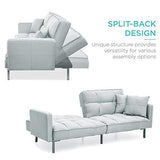 Best Choice Products Convertible Linen Fabric Tufted Split-Back Plush Futon Sofa Furniture for Living Room, Apartment, Bonus Room, Overnight Guests w/ 2 Pillows, Wood Frame, Metal Legs - Light Gray Best Choice Products