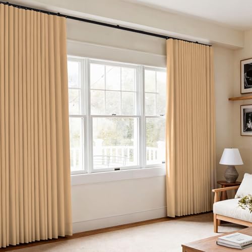 Doeiez Room Divider Blackout Curtains Flexible Sliding Tracks Sets Ceiling Mounted Rod Window Curtain Privacy Separation for Bedroom Living Rooms,1 Panel Khaki Drape and Black Track Set-W72xH84 in Doeiez