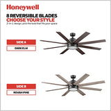 Honeywell Ceiling Fans Xerxes Modern 62 Inch Ceiling Fan with Light, LED Fan with Remote Control, Indoor Fan, 8 Contemporary Blades with Dark Wood and Pine Finish Options, Bronze (51926-01) Honeywell