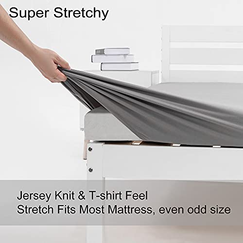 Cot Size Fitted Sheet Only - 4-Way Stretch Jersey Knit & Snug Fit for Bunk Beds, Camping, RV, Folding Beds, Boys & Girls, Wrinkle Free & No Slipping, Soft & Comfortable - Light Gray, Bunk/Cot Twin N&Y HOME