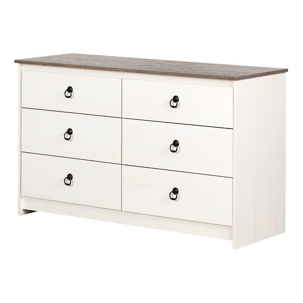 South Shore Plenny 6-Drawer Double Dresser White Wash and Weathered Oak South Shore