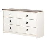 South Shore Plenny 6-Drawer Double Dresser White Wash and Weathered Oak South Shore