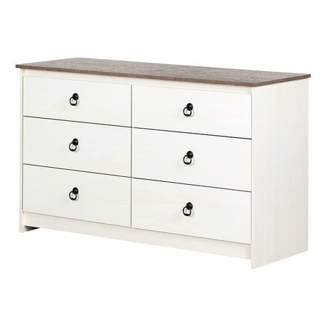 South Shore Plenny 6-Drawer Double Dresser White Wash and Weathered Oak South Shore