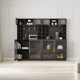 BELLEZE Coffee Wine Bar Cabinet with Power Outlet, 72" Rustic Liquor Cabinet, Tall Buffet Cabinet with Storage Kitchen Pantry Cupboard Wine& Glasses Rack Server with Hutch for Home Dining Room, Ebony BELLEZE