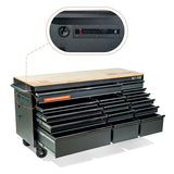 Olympia Tools 72 inch Heavy Duty Mobile Tool Chest Tool Box, with Solid Wood Top Workbench, 15-Drawer Rolling Tool Chest, Tool Storage Organizer for Garage, Workshop, and Home, Black Olympia Tools