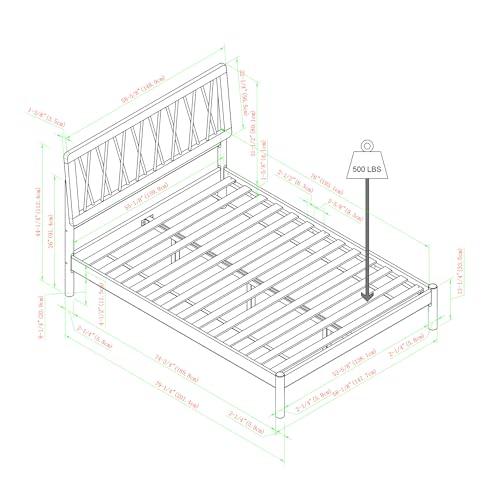 Walker Edison Full Transitional Geometric X Pattern Headboard Solid Wood Bed, Full Size, Caramel Walker Edison
