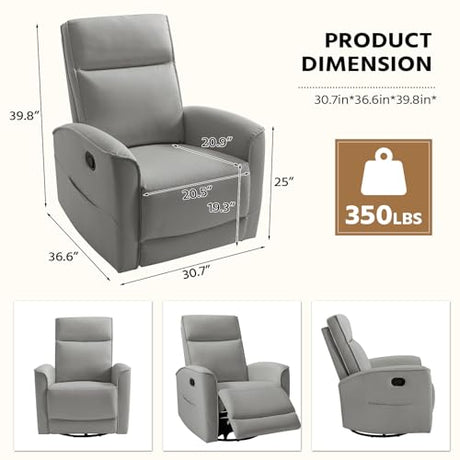 HAOMARKETS Swivel Rocker Recliner Chair, Manual Faux Leather Glider Rocking Recliners for Adults, 360° Swivel Nursery Reclining Sofa with Storage Pocket HAOMARKETS
