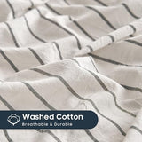 Wake In Cloud - Striped Cotton Duvet Cover Set, Ticking Stripe Vertical Pinstripe Farmhouse, 100% Washed Cotton Textured Percale Bedding Set, 3 Pieces, White, King Size Wake In Cloud
