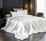 Solid Silk Bedding Set with Duvet Cover Bed Sheet Pillowcases Satin Single Double Bedsheet King Queen Size Generic