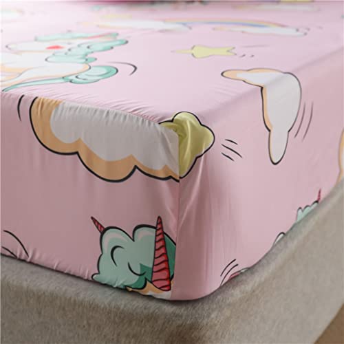 Girls Unicorn Fitted Sheet King Cute Dreamy Horse Bed Sheet Set for Kids Children Bedroom Decor Cartoon Magical Animal Bedding Set Girly Fantasy Unicorn Rainbow Bed Cover (Flat Sheet Not Included) Feelyou