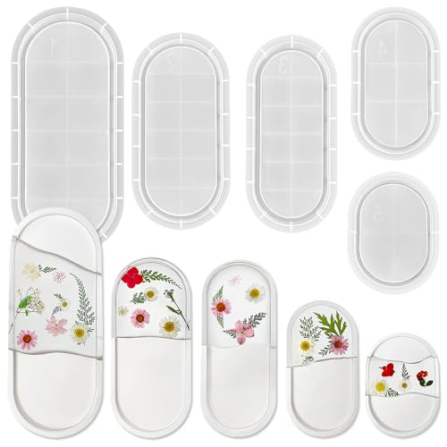 RESINWORLD Set of 5 Sizes Oval Tray Mold, Jewelry Holder Resin Mold Silicone, Storage Silicone Molds for Resin, Clay, Gypsum ResinWorld