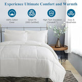 Dafinner 100% Cotton Cover Comforter Twin Size, Lightweight Down Alternative Duvet Insert with Lyocell & Climaloft™ Blend Fill, Breathable Microfiber Comforter for Hot Sleeper (68x90”, White) Dafinner