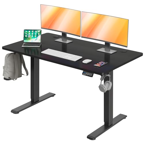 MOUNTUP Electric Height Adjustable Standing Desk, 48 x 24 Inches Sit Stand Desk with Memory Controller, Ergonomic Stand Up Desk for Home Office with Splice Board, Black - WoodArtSupply