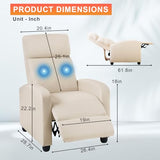 BestMassage | Recliner Chair | with 2 Point Massage Function | Textile Beige | with Lumbar Support, Adjustable Push Back, Footrest & Padded Seat | Easy Assembly | for Living Room, Home Theatre