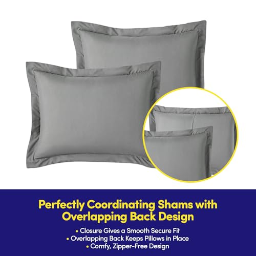 Queen Comforter Set Quilted Stripe Bedding Bundle – Comforter, Mattress Protector, Sheets with Pockets on the Side & Built-in Corner Strap – Fitted Sheet Media Pocket for Devices, Gray/Silver Sweet Home Collection