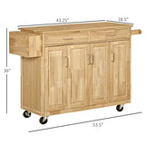 HOMCOM Kitchen Island on Wheels, Natural Hardwood Kitchen Cart with Drawers, Storage Cabinets, and Tool Caddy, Microwave Cart for Dining Room, 54 Inches Wide HOMCOM
