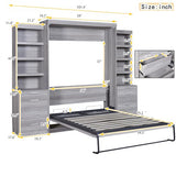 Merax Full Size Murphy Bed with Storage Shelves and Drawers, Full Size Murphy Bed Cabinet, Wood Wall Hidden Beds for Teens or Adults, No Box Spring Needed, Gray Merax