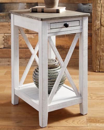 Signature Design by Ashley Adalane Modern Farmhouse Accent End Table, Whitewash - WoodArtSupply