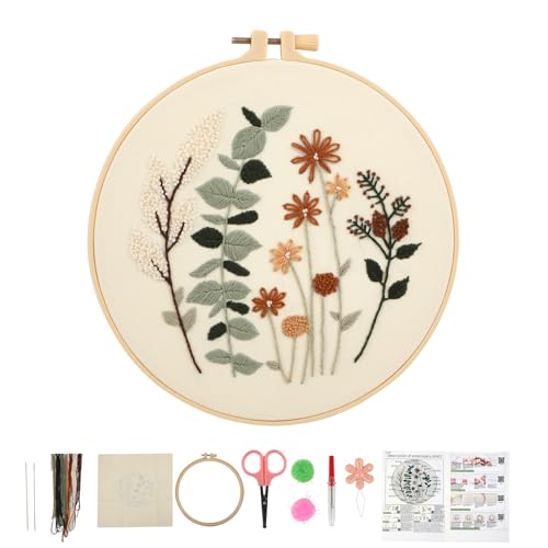 JOINRUN Embroidery Kit for Beginners Adults, Cross Stitch Kits, Includes Embroidery Patterns, Color Threads, Full Range Accessories, Easy to Follow Instruction and Video (Flower)