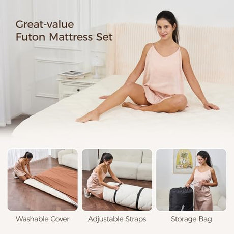 Miisong Japanese Floor Mattress with Washable Cover, Folding Futon Mattresss, Tatami Mat Sleeping Pad with Thicken Memory Foam, Roll Up Floor Lounger Bed for Kids Adults (Twin 80"×39"×2.6") Miisong