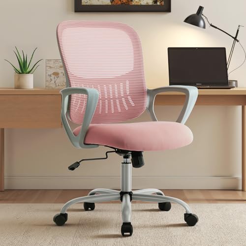 Sweetcrispy Home Office Managerial Executive Chair with Ergonomic Design, Mid-Back Mesh Swivel, Comfortable Lumbar Support, Comfy Arms for Bedroom,Study,Student Sweetcrispy