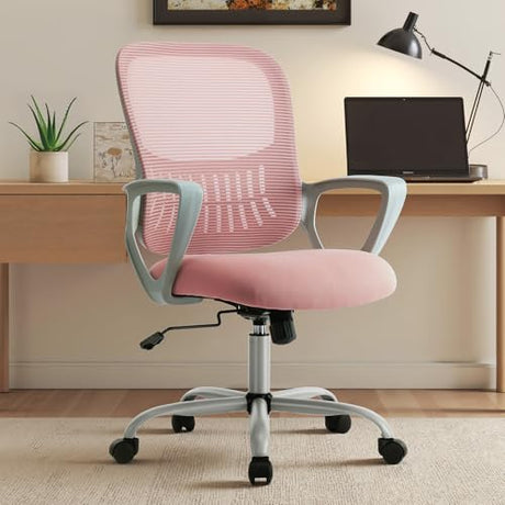 Sweetcrispy Home Office Managerial Executive Chair with Ergonomic Design, Mid-Back Mesh Swivel, Comfortable Lumbar Support, Comfy Arms for Bedroom,Study,Student Sweetcrispy