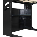 Tdewlye Unique Full Size Wood Gaming Loft Bed with Height-Adjustable Desk,Drawers,Storage Compartments,Hanging Rod and RGB Lights,for Kids Teens Adults Bedroom Use (Blue#RGB, Full) Tdewlye