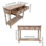 PARISLOFT Vintage Wood End Table with 2 Drawers and 1 Bottom Shelf,Rustic Console Table Storage, Accent Entryway Table Furniture,Antique Brown,42”Wx32”H PARISLOFT