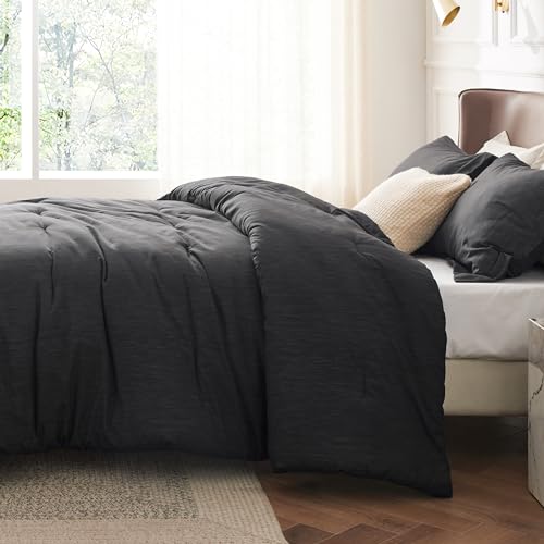 Bedsure Full Comforter Set - Black Soft Bedding for All Seasons, Cationic Dyed Bed Set, 3 Pieces, 1 Full Size Comforter (82"x86") and 2 Pillow Shams (20"x26"+2") Bedsure