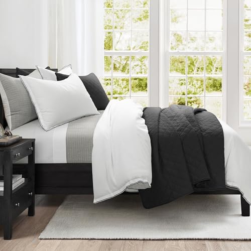 Lush Decor Ava Diamond Cotton Quilt King Size 3 Piece Set Black - Black Bedding Set King Quilt - Modern Minimalist Decor - Fall Quilts Lush Decor