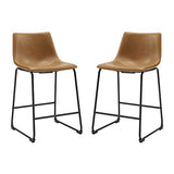 Walker Edison Douglas Urban Industrial Faux Leather Armless Counter Chairs, Set of 2, Whiskey Brown Walker Edison