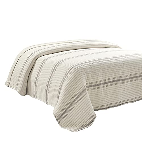 Lush Decor Farmhouse Stripe Kantha Pick Stitch Cotton Quilt/ Coverlet Single King, Gray - Striped Bedding King Quilt - King Blanket For Bed Lush Decor
