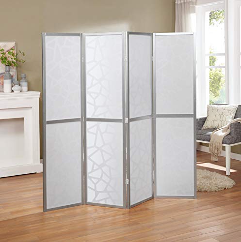 Roundhill Furniture Giyano 4 Panel Screen Room Divider, Sliver Roundhill Furniture