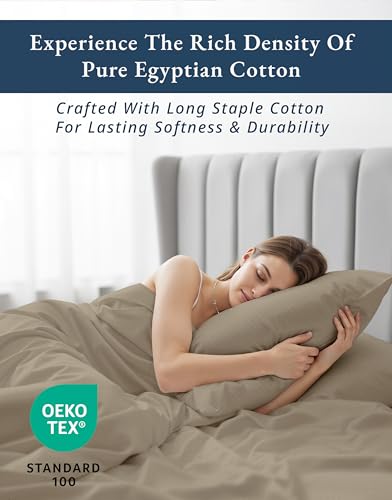 LANE LINEN 100% Egyptian Cotton Bed Sheets - 4PC Full Sheets Set, Long Staple Bedding Sheets, Sateen Weave, Luxury Hotel Sheets, Fits Upto 16" Mattress, Swiss Dot - Taupe LANE LINEN