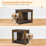 Shintenchi Dog Crate Furniture, Double-Doors Kennel Indoor with Removable Tray, End Table Dog House for Small Breed, 27.2" L, Brown Shintenchi