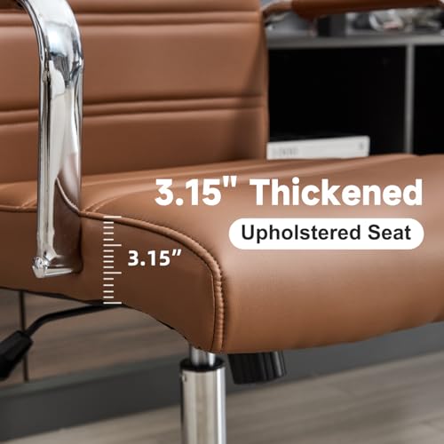 Office Desk Chair Leather, Conference Room Chairs with Wheels, Modern Executive Office Chairs Adjustable Height, Ergonomic Swivel Rolling Ribbed Computer Chair(Brown) Awtuku