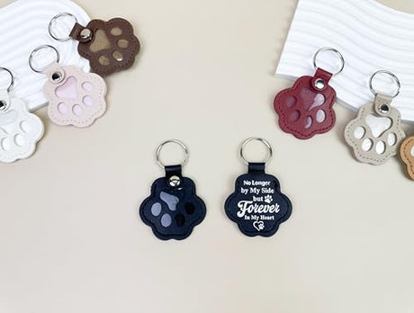 D95COCC Pet Paw Keychain – Refillable Leather Paw Print Keepsake for Dog or Cat Hair, Transparent Pet Memorial Keychain with Clear Compartment, Sympathy for Pet Lovers, Fur Animal Paw Shaped Pendant D95COCC