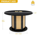 DWVO Round Dining Table for 4-6 People, 47 Inch Farmhouse Kitchen Table with Rattan Circular Base, Wooden Dinner Table for Dining Room Family Gathering, Black DWVO