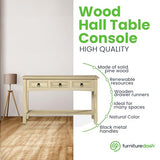 Furniture Dash Solid Wood Hall Table Console 47.9" W, 12.6" D, 28.8" H - Farmhouse Entryway Table with 3 Drawers, Office Hallway Foyer, Wooden Furniture Dash