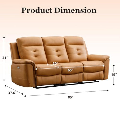 EBELLO Power Recliner Sofa Couch, Breathable Faux Leather Reclining Couches with USB Charging Port, Overstuffed Armrest and Backrest, 3-Seater Electric Recliner Sofa for Living Room, Brown EBELLO