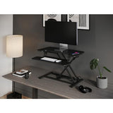 Realspace® P10 Pneumatic Standing Desk Riser Converter with Keyboard Tray, 20"H x 31-1/2"W x 25"D, Black Realspace