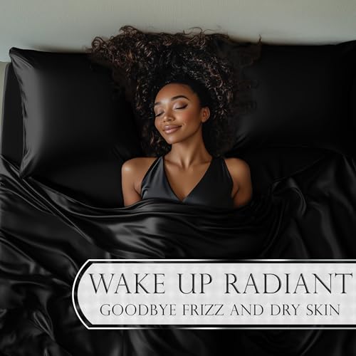 DECOLURE Satin Bed Sheets - 4 Piece Luxury Silky King Size Bedding Set - Softer Than Silk, Wrinkle-Free with 15” Deep Pocket Fitted Sheet, Perfect for Hair & Skin, Gifts for Women (Black) DECOLURE