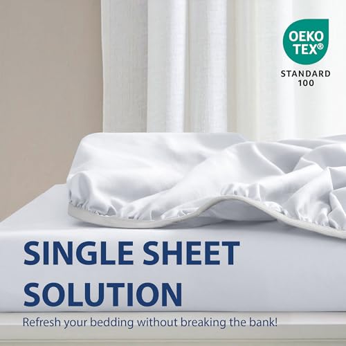 Cathay Home Luxury Wrinkle And Fade Resistant Double Brushed Ultra Soft Microfiber 14-inch Standard Pocket Single Fitted Sheet, White, King Cathay Home