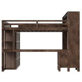 CKLMMC Wooden Queen Loft Bed with Desk, Headboard with Storage and USB, Space-Saving Modern Design for Small Rooms (Brown-Q1) CKLMMC