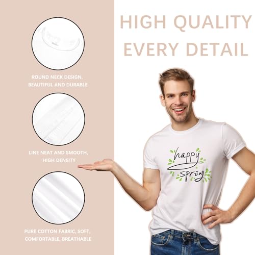 ORJ 5 Pieces Polyester Adult Tshirts for Sublimation White Blank Crew Neck Men Short Sleeve T-Shirt