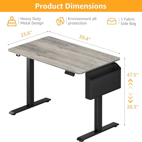 KLUVIS Grey Electric Compact Standing Desk - 40 Inch Small Office Computer Sit to Stand Desk for Work Study Writing, Mini Sit to Stand Desks Workstation Table for Adult Boys Girls Home Office Bedroom KLUVIS
