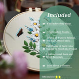 FONNUY Embroidery Kit for Beginners，Plants Flowers Pre-Stamped Pattern Kits for Adults with Hoop, Easy to Follow Needlework (Butterfly Flower)
